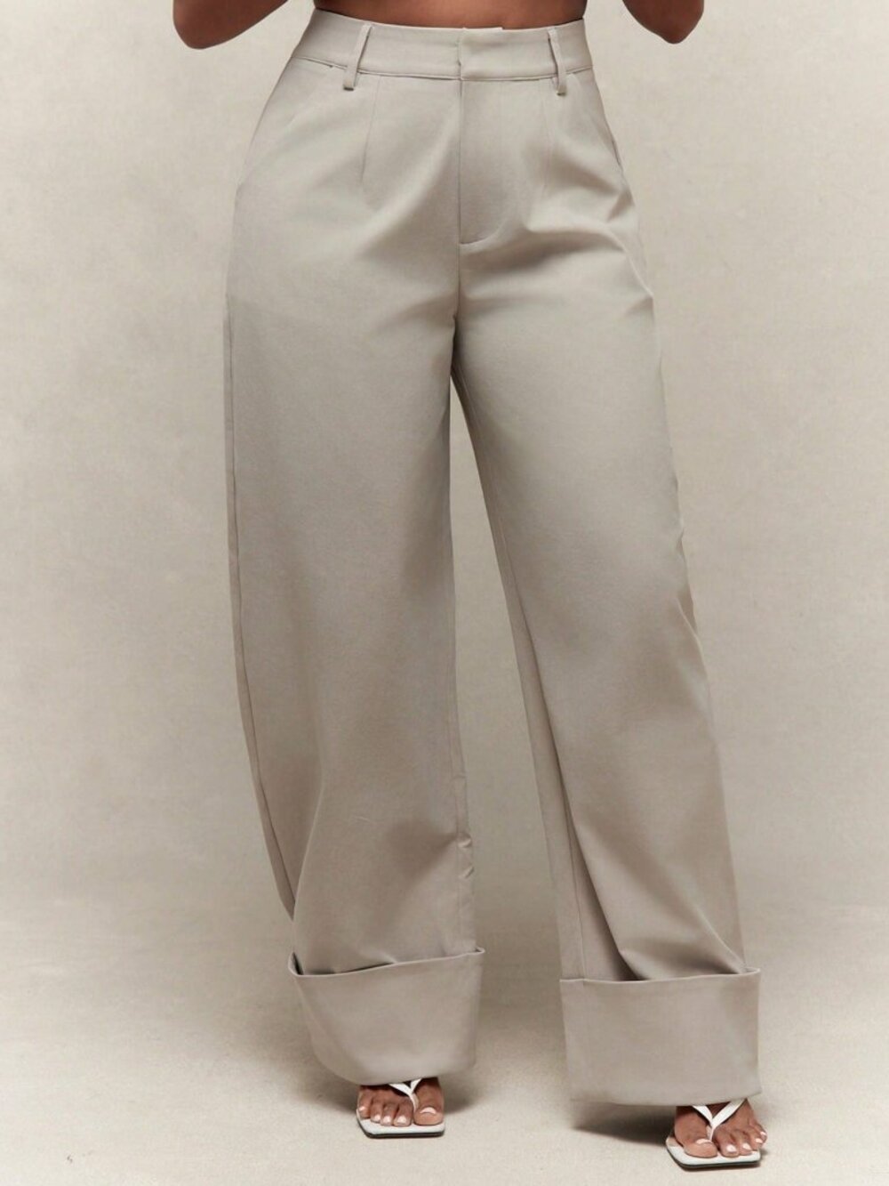 Grey Casual Women's Button Pocket Zipper Straight Leg Pants